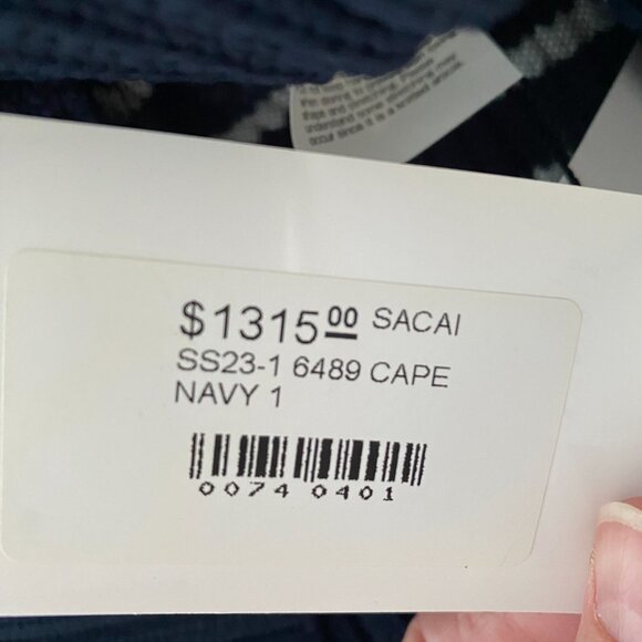NWT  Sacai Striped Cape With Hood in Navy, size "1" (fits S/M) - Picture 2 of 9